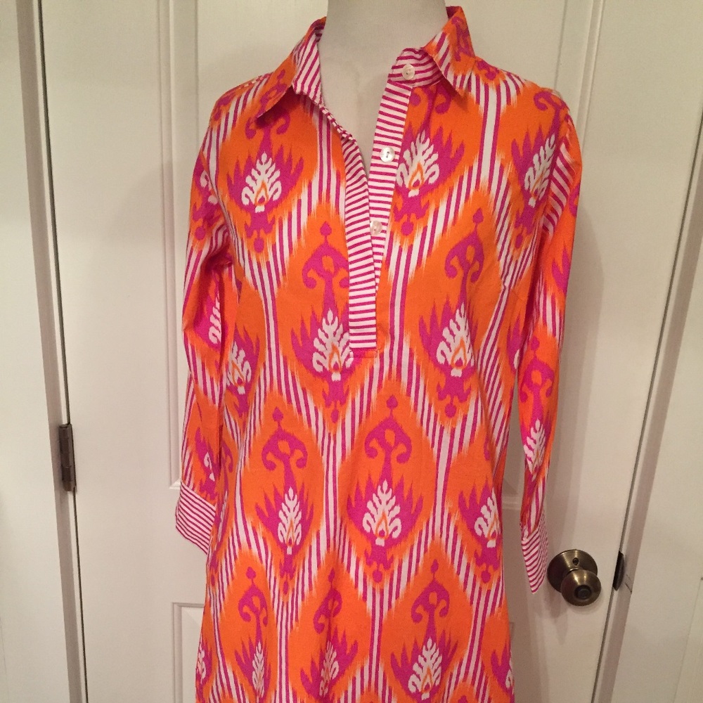 NEW GRETCHEN SCOTT TOP TUNIC ORANGE PINK WHITE PRINT COTTON SIZE XS NWT